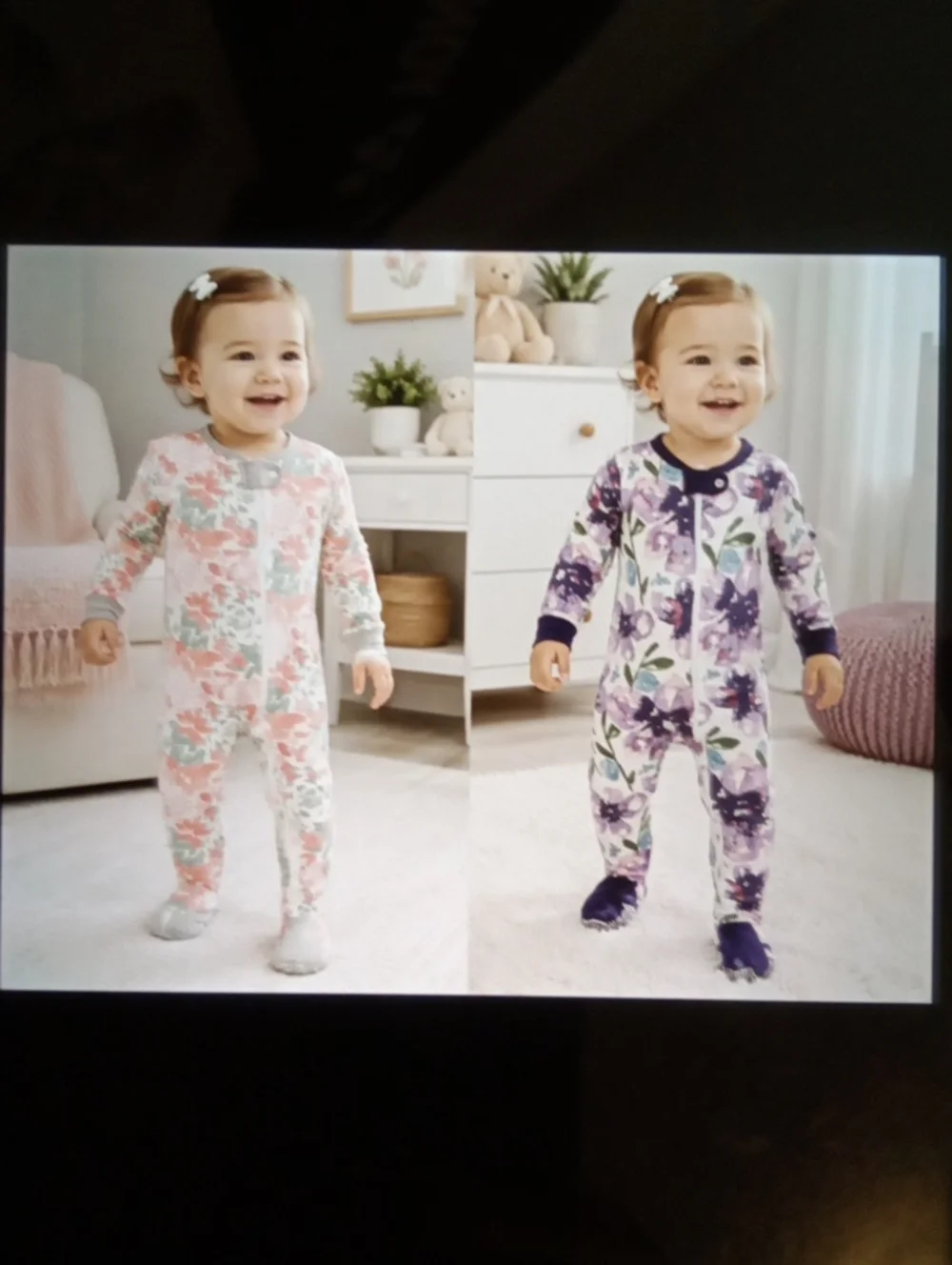 Burt's Bees Baby Floral Footed One-Piece Pajamas - Pink & Purple Girls 24M